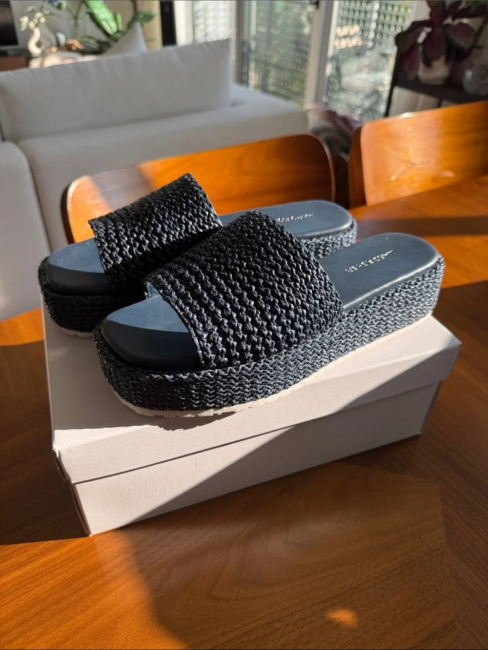 Marc Fisher Dark Blue Woven Platform Slide Sandals